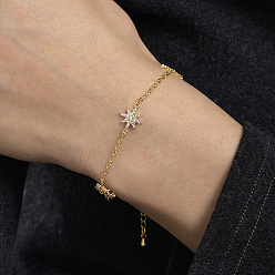 Золотой Браслеты из латунных звеньев в виде снежинок, браслеты-цепочки для женщин, с кубического циркония, золотые, внутренний диаметр: 6-1/4 дюйм (16 см)