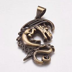 Античная Бронза 304 подвески из нержавеющей стали, дракон, античная бронза, 49x33x5 мм, отверстие : 7x9 мм