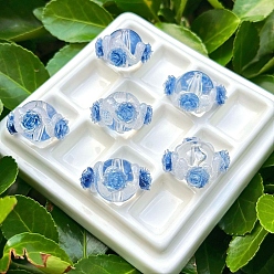 Королевский синий Непрозрачные акриловые бусины, бусины ручной работы, круглая с цветком, королевский синий, 18 мм, отверстие : 3 мм