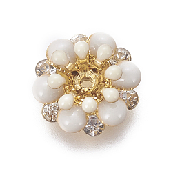 Льняное Полотно Шапочки и конусы для бусин, латунные, с эмалью и стразами, цветок, золотые, белье, 12x5 мм, отверстия: 0.8 mm, Внутренний диаметр: 3 mm