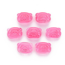 Hot pink Zweifarbige transparente sprühlackierte Glasperlen, Bär, hot pink, 10x13x8.5 mm, Bohrung: 1 mm