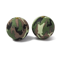 Круглые Экологически чистые силиконовые бусины пищевого качества с печатью, круглые, фокусные бусы, темно-зеленый, круглые, 15 мм, отверстие : 2 мм