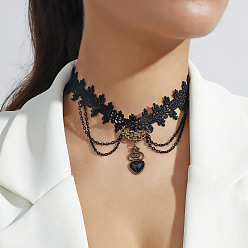 Реактивный Самолет Готический сплав горный хрусталь черное кружево сердце чокер ожерелья для женщин, струя, 13.39 дюйм (34 см)