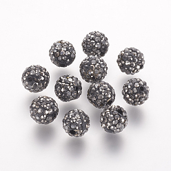 Jet Hematite Polymer Clay Rhinestone Beads, Grade A, Round, Pave Disco Ball Beads, Hematite, 8x7.5mm, Hole: 1mm