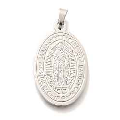 Нержавеющая Сталь Цвет Антикоррозийные 304 подвески из нержавеющей стали, овал со святым шармом, цвет нержавеющей стали, 30x18x1.5 мм, отверстие : 5.5x3 мм