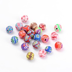 Mixed Color Handmade Polymer Clay Beads, Round, Mixed Color, about 8mm in diameter, hole: 1~3mm