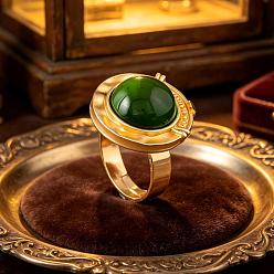 Sea Green Zinc Alloy Resin Finger Rings for Women, Round, Golden, Sea Green, 22mm, Inner Diameter: 17mm