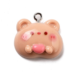 Медведь Подвески из смолы, с железной платиной петлей, медведь, 20x21.5x9 мм, отверстие : 2 мм