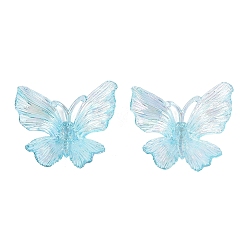 Bleu Ciel Pendentifs en plastique transparent, charmes de papillon, de couleur plaquée ab , bleu ciel, 33.5~36x39~40x10~11.5mm, Trou: 7.5~9.5x2.5~3mm, environ335 pcs / 500 g