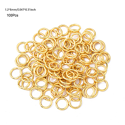Настоящее золото 18K 100 шт. 304 открытые соединительные кольца из нержавеющей стали, круглые, реальный 18 k позолоченный, 17 датчик, 8x1.2 мм, внутренний диаметр: 6 мм