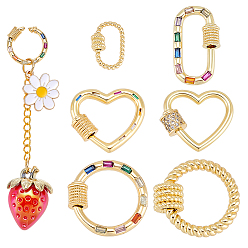 Mixed Shapes 6 шт. 6 стили латунные подвески с микропаве из кубического циркония с винтовым карабином и замком, для изготовления ожерелий, быстрые ссылки, реальный 18 k позолоченный, разнообразные, 23.5x13.5x3 мм