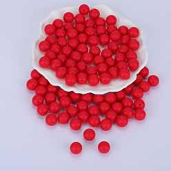 Red Round Silicone Focal Beads, Chewing Beads For Teethers, DIY Nursing Necklaces Making, Red, 15mm, Hole: 2mm