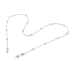 Pink 304 Stainless Steel Cable Chain Necklaces, with Enamel Beads, EyeGlass Chains, Stainless Steel Color, Pink, 27.95 inch(71cm)