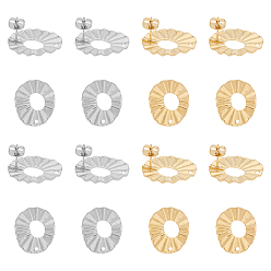 Mixed Color 304 Stainless Steel Stud Earring Findings, with Loop, Oval, Mixed Color, 21.5x18mm, Hole: 1.2mm, Pin: 0.7mm, 2colors, 10pcs/color, 20pcs/box