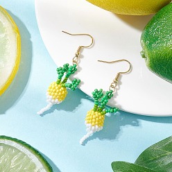 Желтый 304 серьги-подвески в форме морковки из стеклянных бусин из нержавеющей стали, золотые, желтые, 55.5x10.5 мм