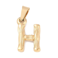 Letter H 304 Stainless Steel Pendants, Bamboo Style, Letter, Golden Color, Letter.H, 19x11x3mm, Hole: 3x7mm