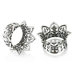 Платина Полые ушные туннели из латунного сплава с цветочным узором, платина, 14 мм