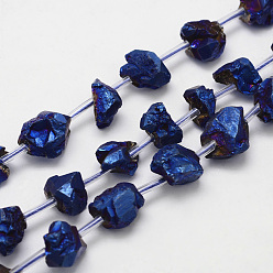 Plaqué Bleu Cordes de cordes d'améthyste naturelles galvanisées, nuggets, bleu plaqué, 5~16x6~13x6~13mm, Trou: 2mm, Environ 25 pcs/chapelet, 15.7 pouces (400 mm)
