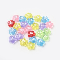 Mixed Color Imitation Jelly Acrylic Beads, Mixed Letters, Horizontal Hole, Flower, Mixed Color, about 12mm in diameter, 4~5mm thick, hole: 2mm, about 1200pcs/500g