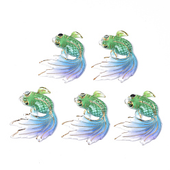 Medium Sea Green UV Printing Acrylic Pendants, with Spray Paint Bottom, Goldfish, Medium Sea Green, 30x25x4mm, Hole: 1mm
