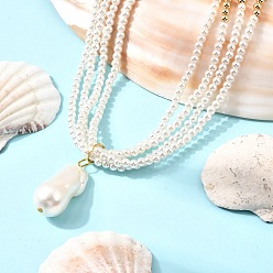 Золотой Регулируемый овальный пластиковый искусственный жемчуг кулон круглые бусины многорядные ожерелья для женщин, кремово-белые, золотые, 15.98~24.80 дюйм (40.6~63 см)