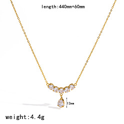 Teardrop 304 Stainless Steel Pave Clear Cubic Zirconia Pendant Necklaces for Women, Golden, Teardrop, 17.32 inch(44cm)