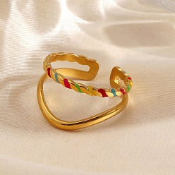 Золотой 304 из нержавеющей стали манжеты кольца, с эмалью, золотые, 11 мм