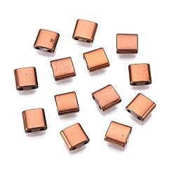 с Покрытием Меди Гальванизируйте стеклянных шариков семени, 2-луночное, квадратный, с медным покрытием, 5x4.5~5.5x2~2.5 мм, отверстие : 0.5~0.8 мм
