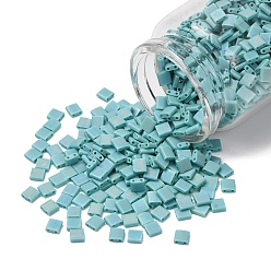 (TL412FR) Matte Opaque Turquoise Green AB Миюки тила бусины, японский бисер, 2-луночное, (tl412fr) матовый непрозрачный бирюзово-зеленый ab, 5x5x1.9 мм, отверстие : 0.8 мм, Около 5900 шт / 500 г