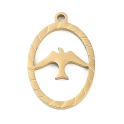 Настоящее золото 18K 304 подвески из нержавеющей стали, овал с подвеской в виде птицы, ионное покрытие (ip), реальный 18 k позолоченный, 21x14x1.5 мм, отверстие : 1.5 мм
