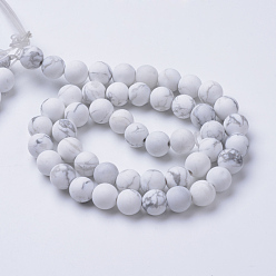 Howlite Natural Howlite Beads Strands, Frosted Style, Round, 10~10.5mm, Hole: 1.2mm, about 37~40pcs/strand, 14.9~15.1 inch(38~38.5cm)