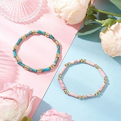 Имперская яшма 2шт 2 стили синтетические и натуральные императорские яшмовые бусины растягивающиеся браслеты наборы, с латунной бисера, внутренний диаметр: 2 дюйм (5.2 см), 1 шт / стиль