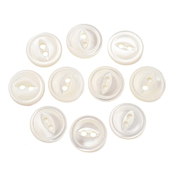 Seashell Color Cat Eye Style Natural Shell Buttons, Fisheye 2-Hole Flat Round Buttons, Seashell Color, 12.5x1.5mm, Hole: 1.8mm