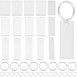 Нержавеющая Сталь Цвет Набор для изготовления брелока для самостоятельной штамповки, включая 201 прямоугольные подвески из нержавеющей стали, 304 брелоки из нержавеющей стали сплит, цвет нержавеющей стали, 98 шт / коробка