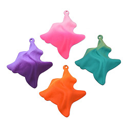Mixed Color Spray Painted Iron Pendants, Wave, Mixed Color, 45x37x7mm, Hole: 1.6mm