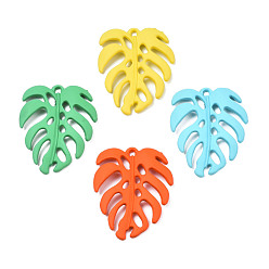 (52) Непрозрачная лаванда Акриловые подвески краскораспылительные, тропический лист, без кадмия, без никеля и без свинца, разноцветные, 34x27x4 мм, отверстие : 1.8 мм