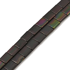 Rainbow Plated Electroplated Frosted Non-magnetic Synthetic Hematite Beads Strands, Square, 2-Hole, Rainbow Plated, 5x5x2mm, Hole: 0.8mm, about 74pcs/strand, 15.75 inch(40cm)