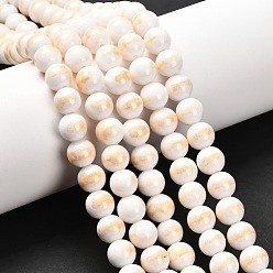 (404) Непрозрачное AB Кислое яблоко Природный нефрит машан бусины нитки, с золотой порошок, окрашенные, круглые, цветочный белый, 8 мм, отверстие : 1 мм, около 48 шт / нитка, 16 дюйм