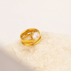 Круглые 304 Кольца из нержавеющей стали с кубическими циркониями, золотые, круглые, размер США 7 (17.3 мм)