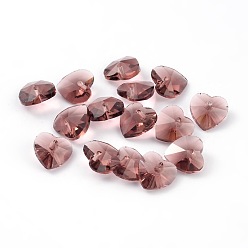 Индийский Красный Романтические Валентина идеи стеклянные брелоки, граненый шарма сердца, Индийская красная, 14x14x8 мм, отверстие : 1 мм