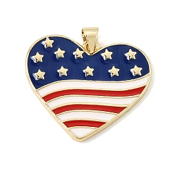 Heart Independence Day Brass Enamel Pendants, Rack Plating, Long-Lasting Plated, Cadmium Free & Lead Free, Real 18K Gold Plated, Heart Charms, 23.5x28x2mm, Hole: 4x3mm