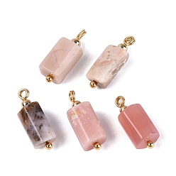 Pink Opal Natural Pink Opal Pendants, Column Charms, with Golden Tone Brass Findings, Faceted, 16.5~18.5x5.5~7.5x5.5~7.5mm, Hole: 1.6~2mm, about 5pcs/bag