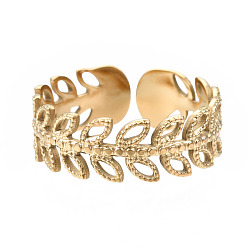 Golden 304 Stainless Steel Leaf Wrap Open Cuff Ring, Chunky Hollow Ring for Women, Golden, US Size 7(17.3mm)