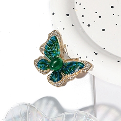 Зеленый Эмалированные булавки-бабочки, броши из цинкового сплава со стразами для одежды-рюкзака, зелёные, 32x44 мм