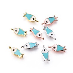 (52) Непрозрачная лаванда Соединители латунные эмалевые звенья, долговечный, рыба, бирюзовые, разноцветные, 15x6x2 мм, отверстие : 1 мм