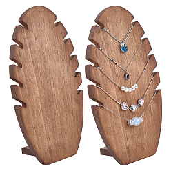 Saddle Brown Wood Necklaces Organizer Display Holder, Leaf Shape, Saddle Brown, 8x15.1x25.5cm
