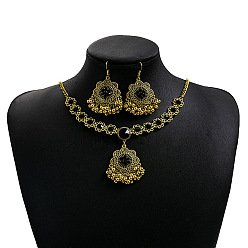 Золотой Комплекты из висячих серег и ожерелий с подвесками в стиле бохо из сплава с цветочным узором и стразами, золотые, 431 мм