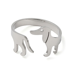 Stainless Steel Color 304 Stainless Steel Cuff Rings, Open Finger Ring for Women, Dachshund Dog, Stainless Steel Color, US Size 8 1/2(18.5mm)