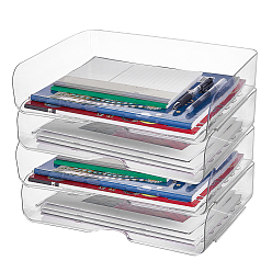 Прозрачный Прозрачный пластиковый настольный ящик для хранения файлов, прямоугольные, прозрачные, 34.4x25x7.55 см