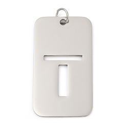 Letter T 304 подвески из нержавеющей стали, с целью перехода в кольце, прямоугольник с полой буквой-подвеской, анти-тускнение, лазерная резка, Письмо T, 49.5x28x1.5 мм, отверстие : 6.5 мм
